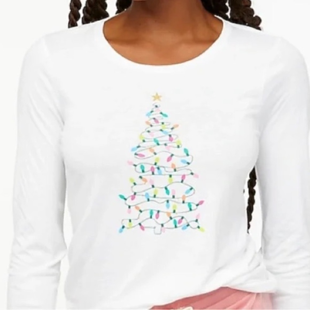J. Crew White Festive Collector Tee Christmas Tree Long Sleeve